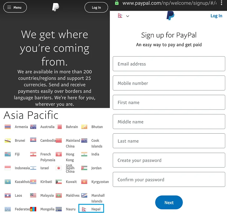 PayPal Nepal Support and Signup Page